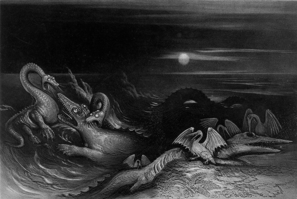 Plesiosauro che combatte Temnodontosauro (Oligostinus), 1840 da John Martin