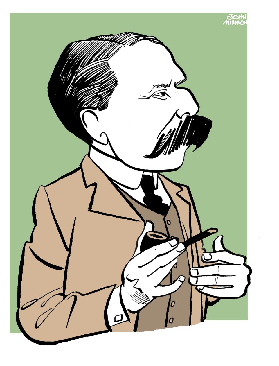 Edward Elgar - caricatura con la pipa in mano da John Minnion