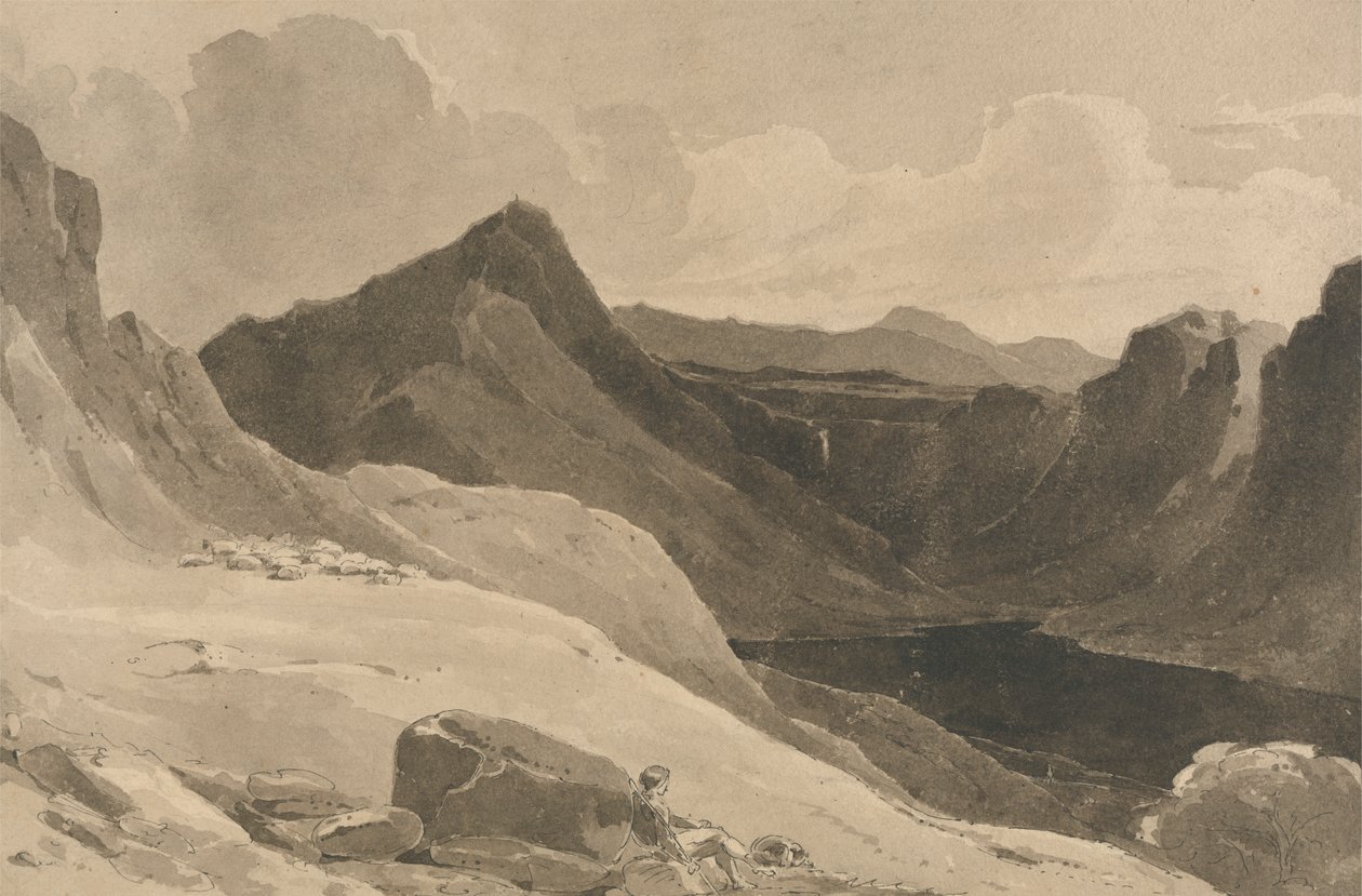 Paesaggio montano con un pastore da John Renton