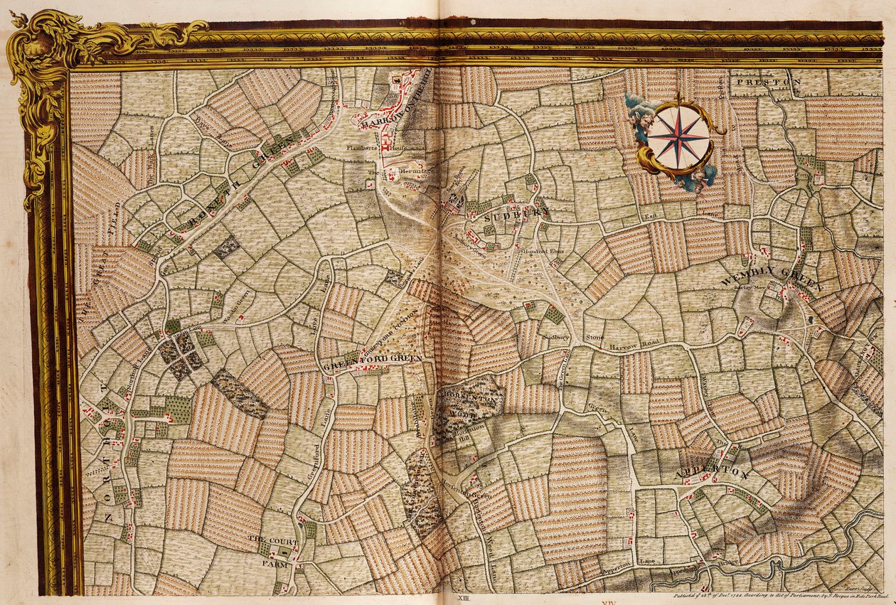 Mappa di Northolt, Harrow e Wembley da John Rocque