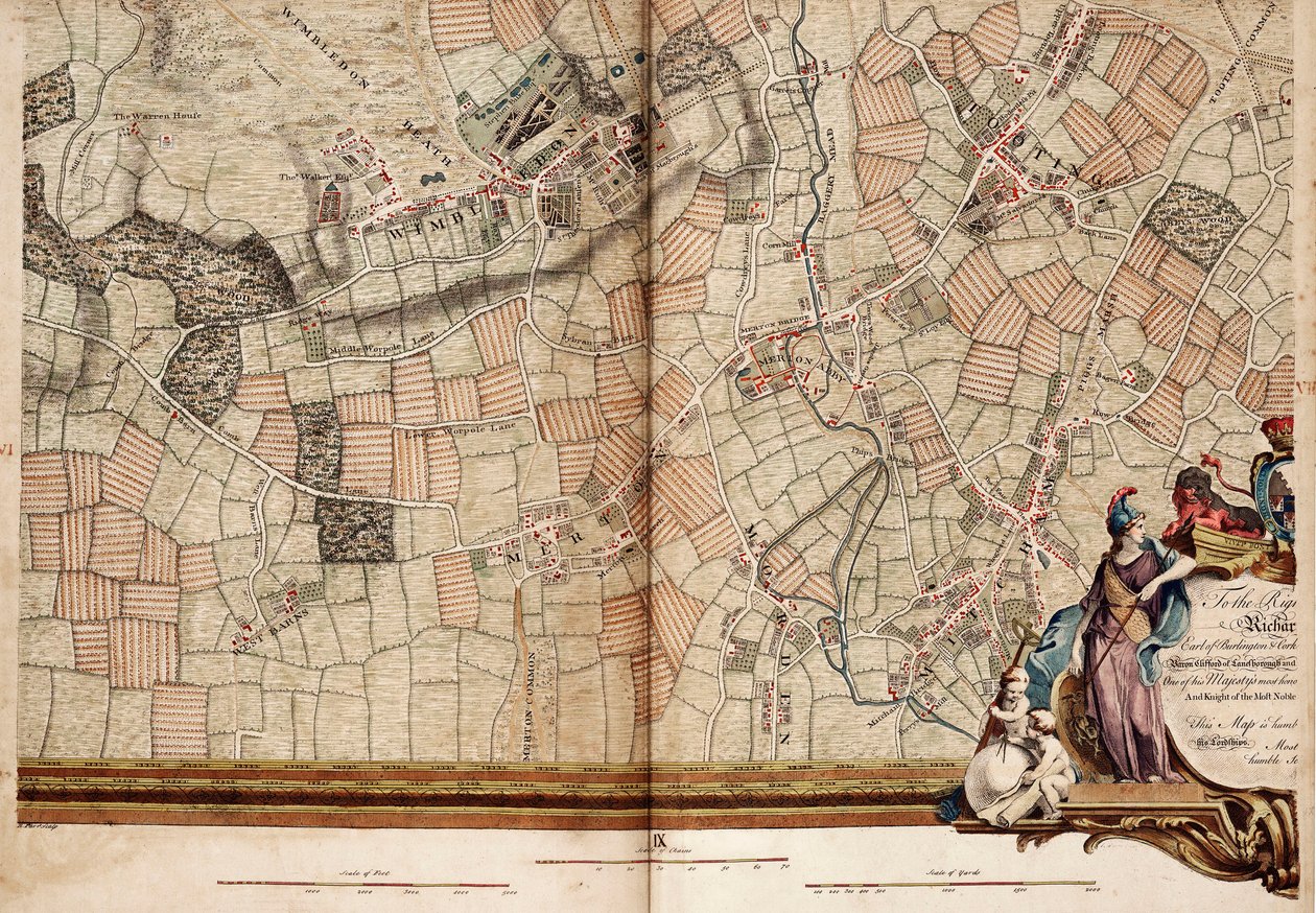 Mappa di Wimbledon e Tooting da John Rocque