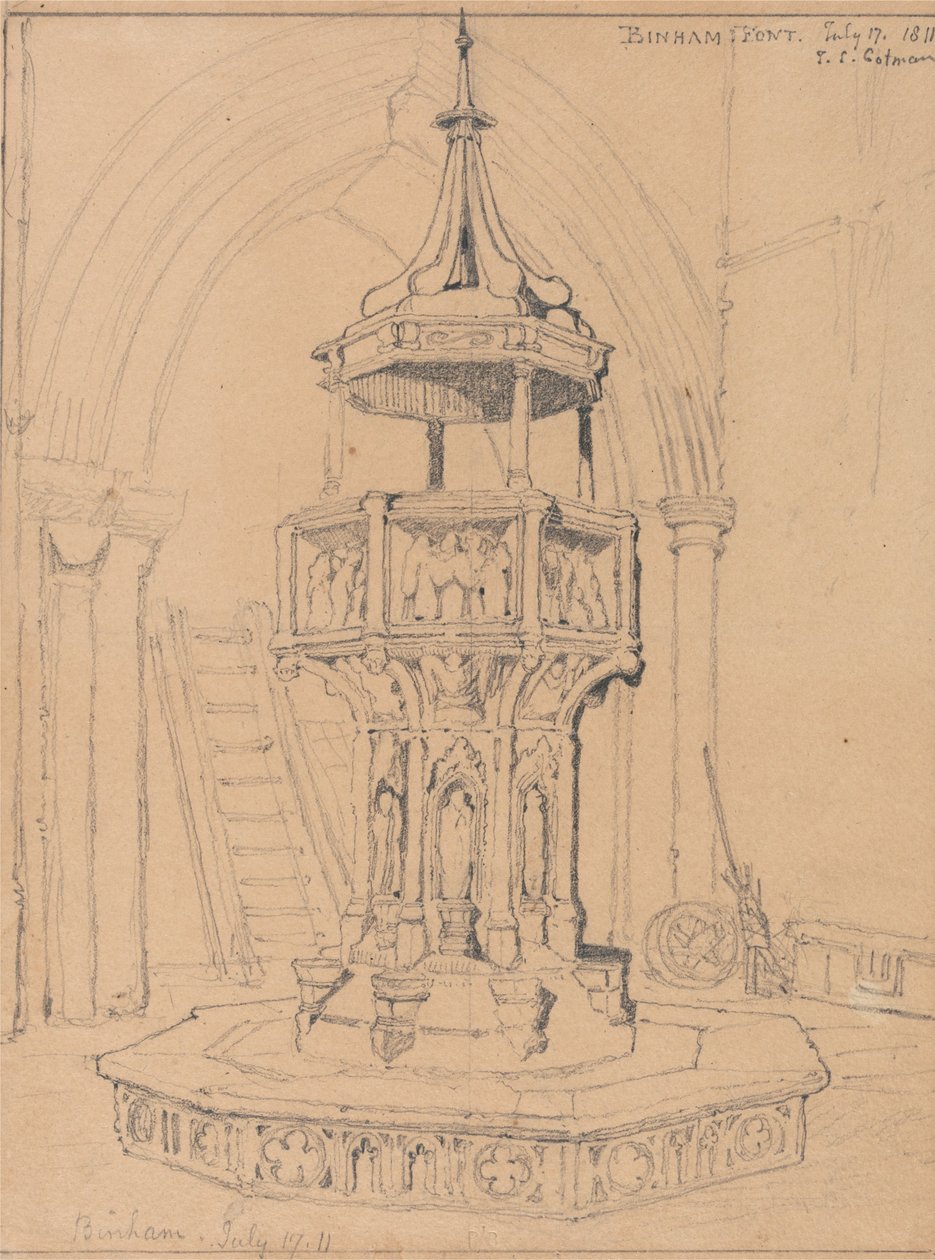 Font nella chiesa di Binham, Norfolk da John Sell Cotman