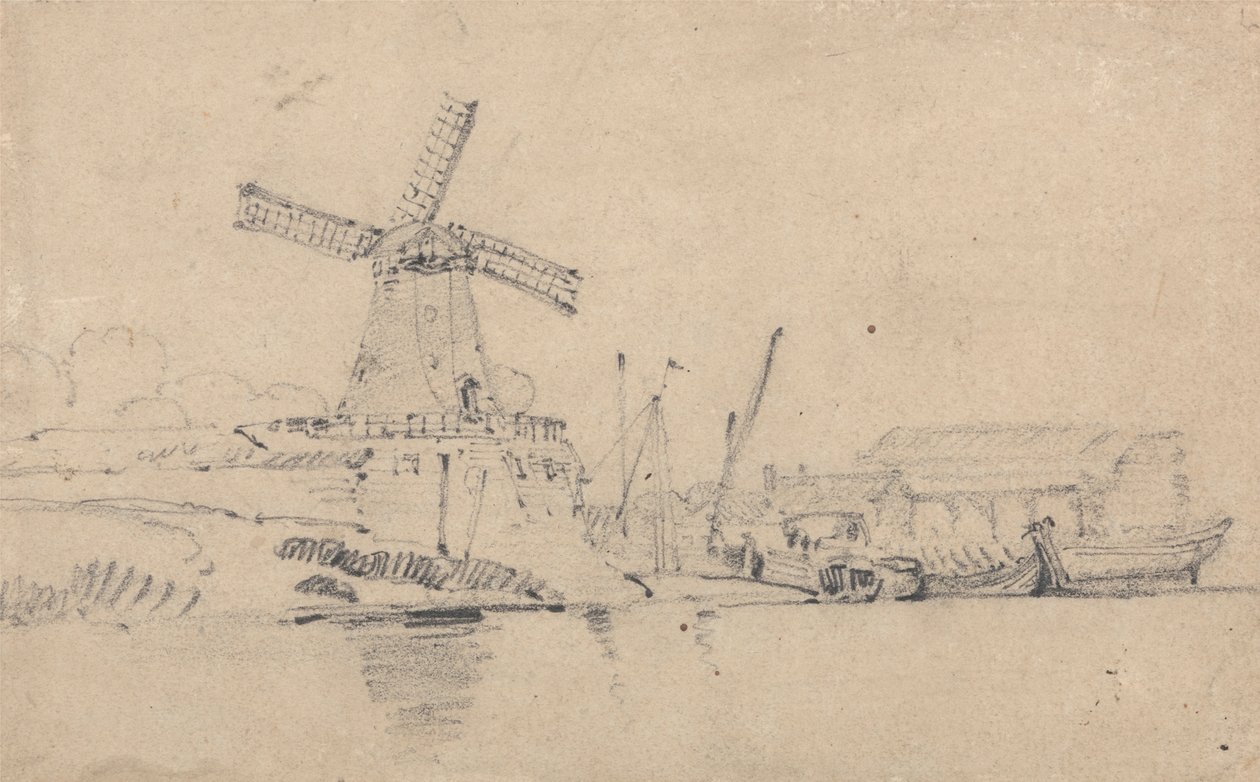 Fiume e mulino a vento da John Sell Cotman