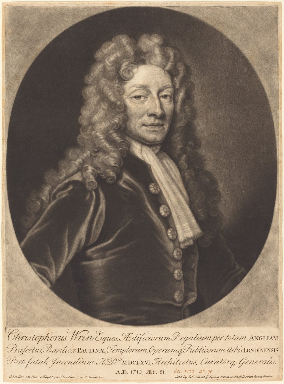 Sir Christopher Wren da John Smith after Sir Godfrey Kneller
