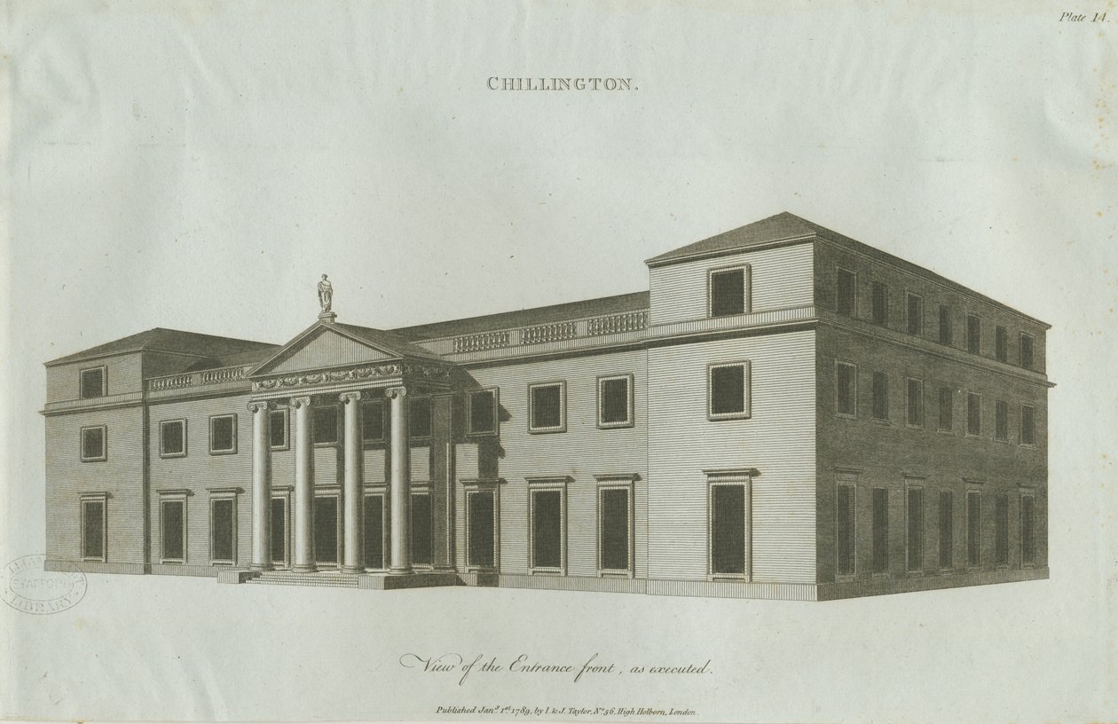 Chillington Hall (incisione, 1789) da John Soane