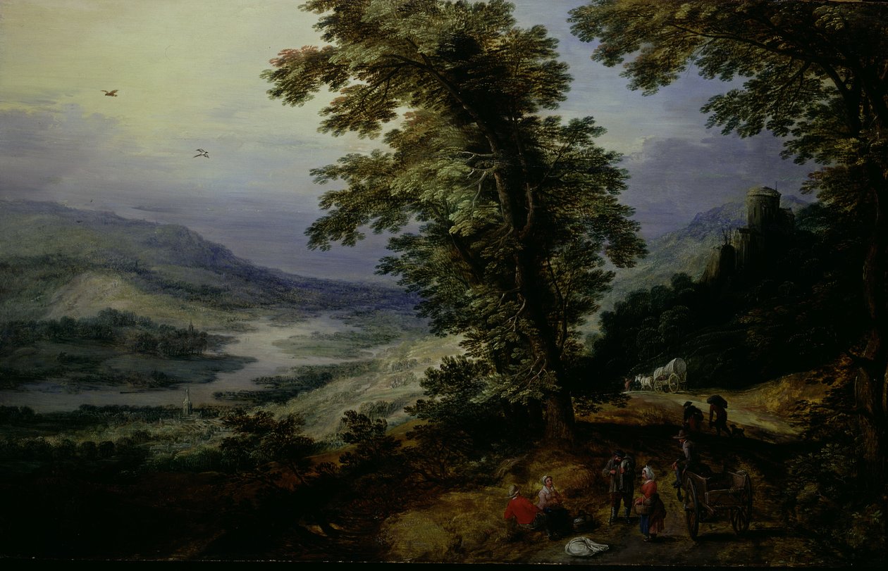 Strada di montagna con i viaggiatori da Joos de Momper II