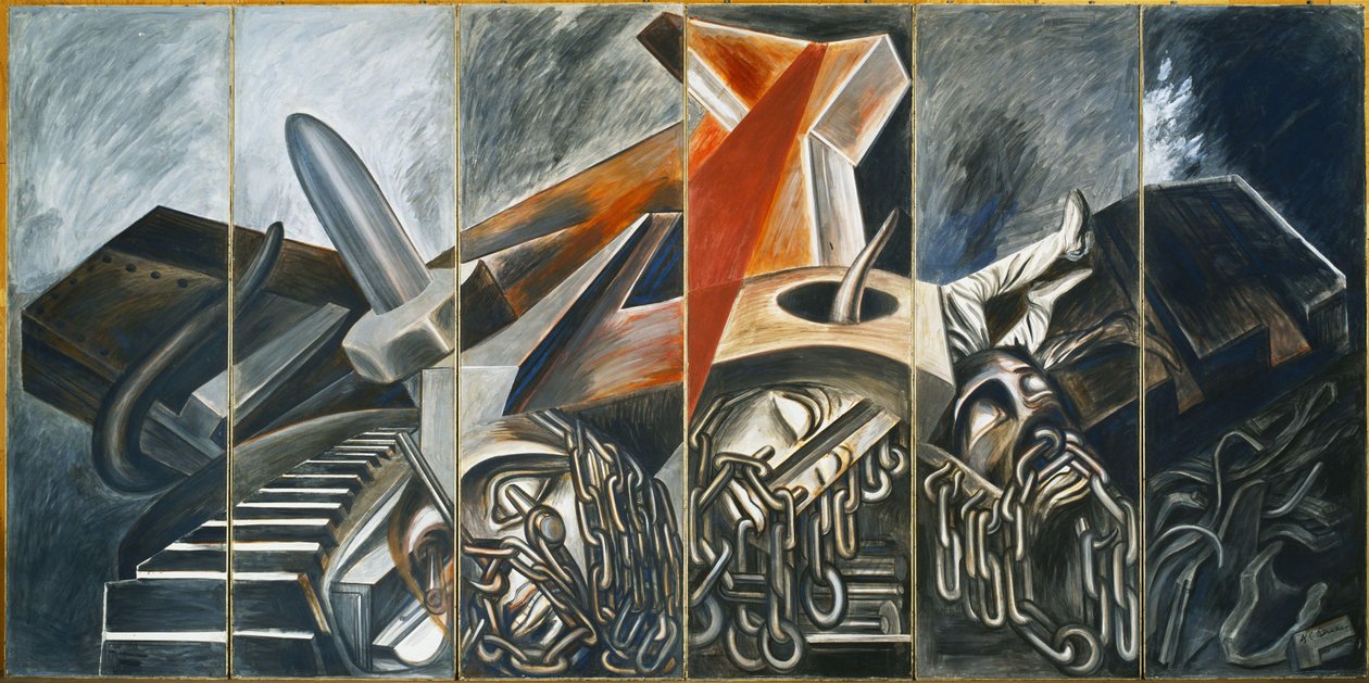 Bombardiere in picchiata e carro armato, 1940 da José Clemente Orozco