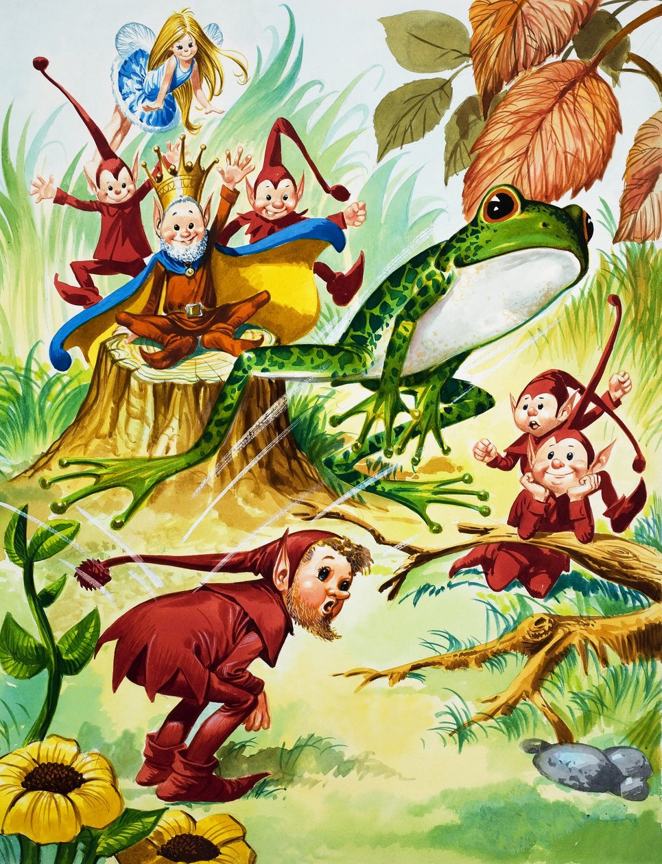 Rana con elfi (gouache su carta) da Jose Ortiz