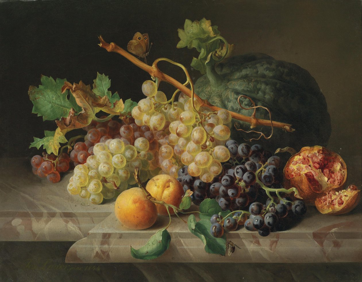 Natura morta con melograno, uva e melone da Josef Lauer