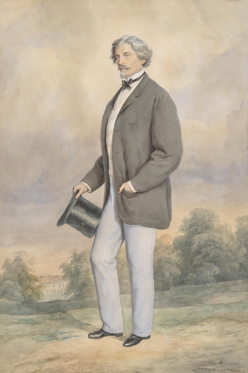 Ritratto di un signore con cilindro in un parco del castello da Josef Nikolaus Kriehuber