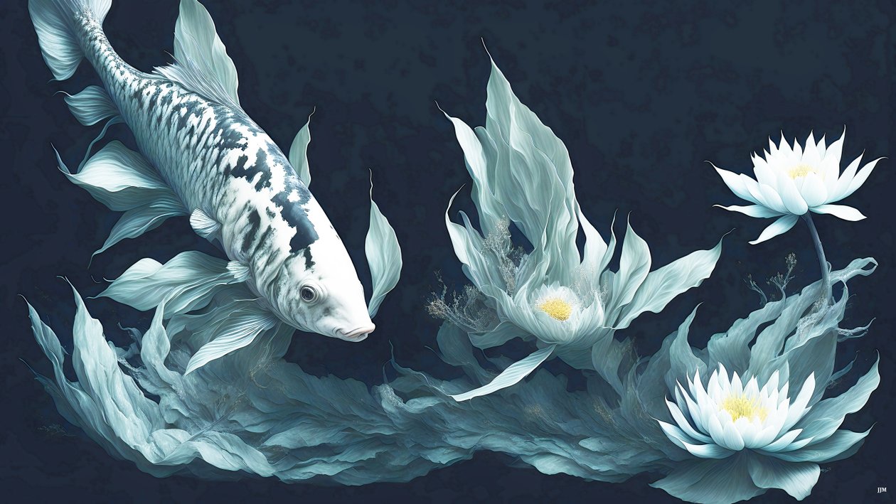 Carpa Koi marmo bianco da Josef Johann Michel