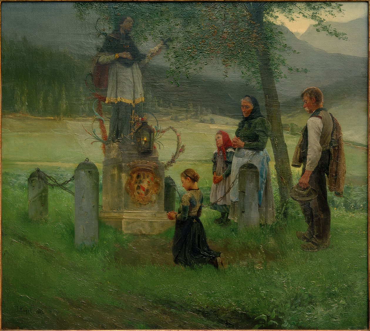 Devozione davanti alla statua di Nepomuceno a Gaming da Josef Kinzel