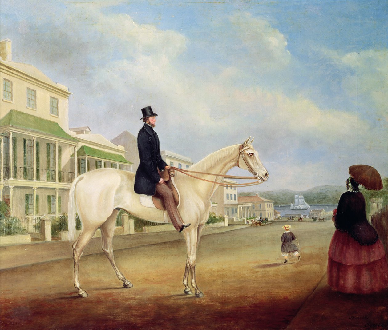 Cavaliere su un cavallo bianco, probabilmente in Macquarie Street North, c.1850 da Joseph Fowles