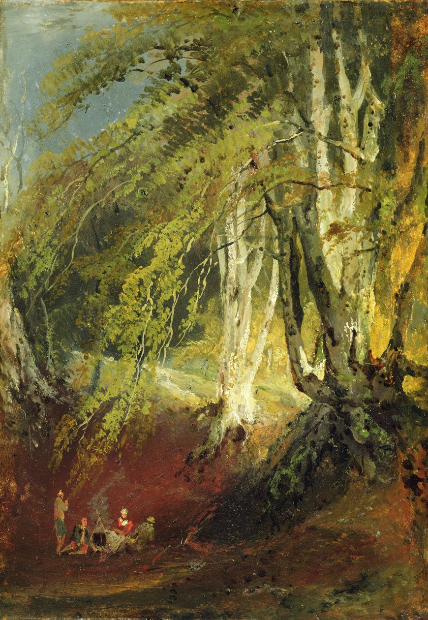 Un bosco di faggi con zingari seduti intorno a un falò, c.1799-1801 da Joseph Mallord William Turner