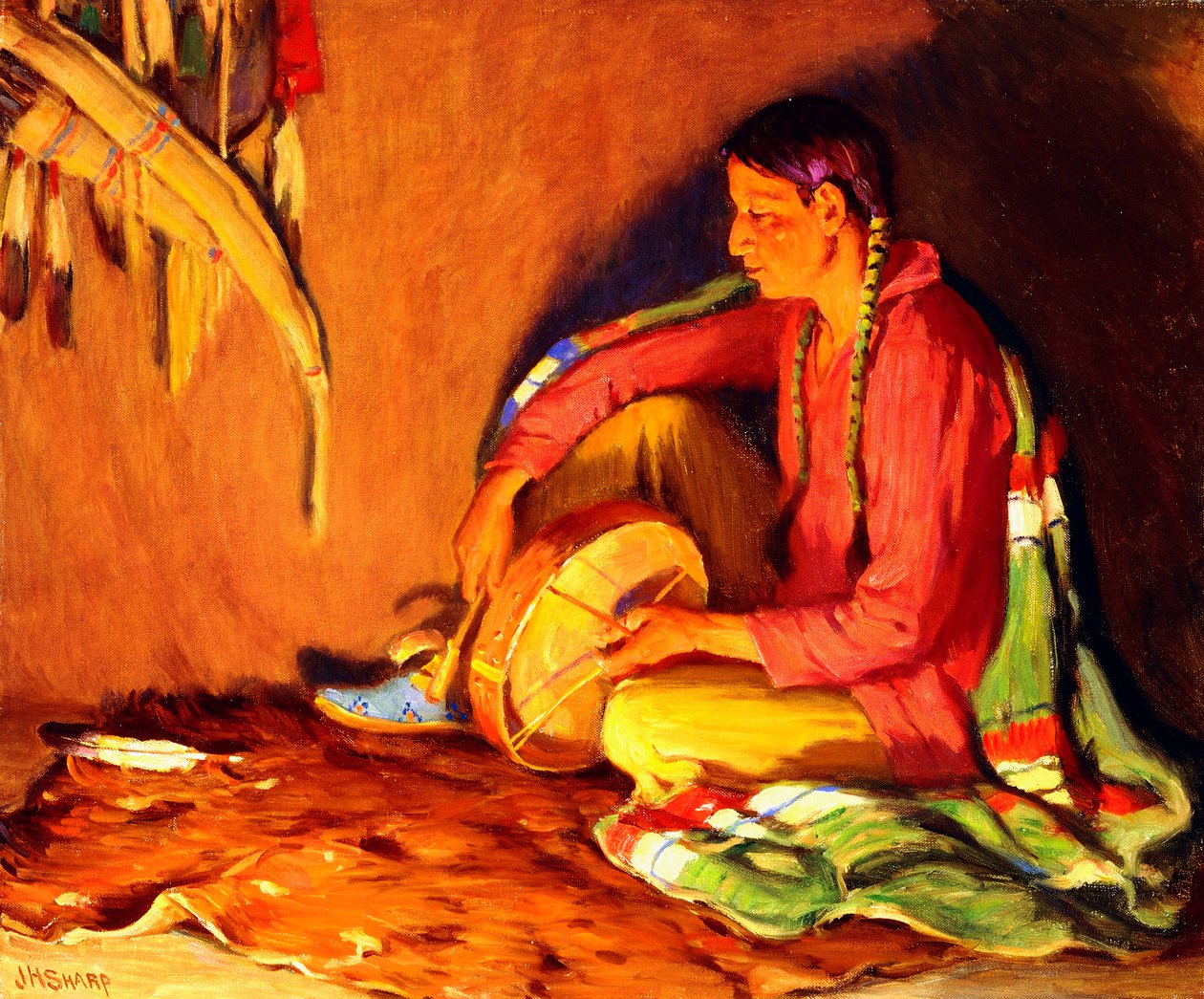 Il tamburino alla luce del fuoco da Joseph Henry Sharp