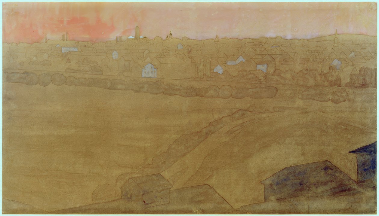 Silhouette della città di Darmstadt con la Torre del Matrimonio da Joseph Maria Olbrich