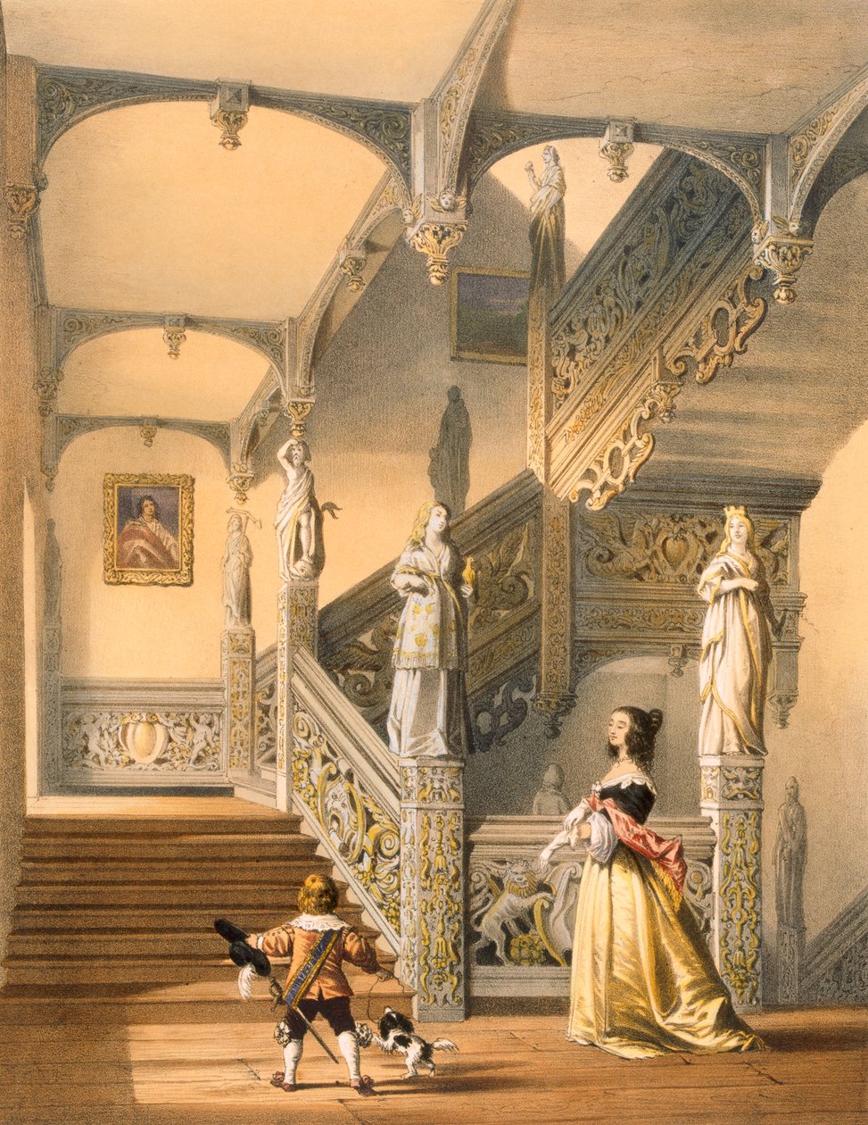 Grande scala elisabettiana, Aldermaston, Berkshire da Joseph Nash
