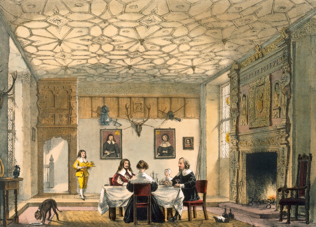 Cena familiare medievale, Wakehurst Place, Surrey, c1600 da Joseph Nash