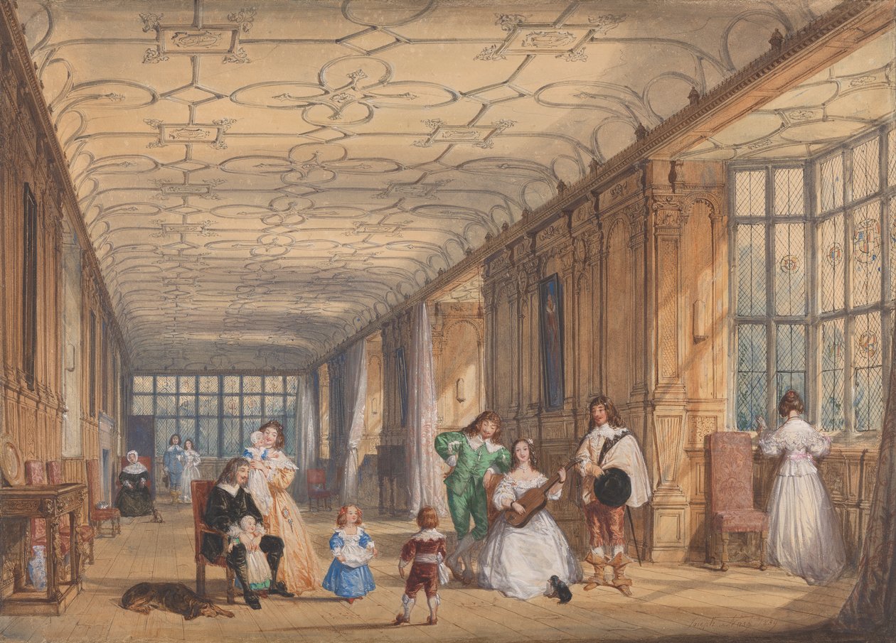 La lunga galleria, Haddon Hall, Derbyshire da Joseph Nash