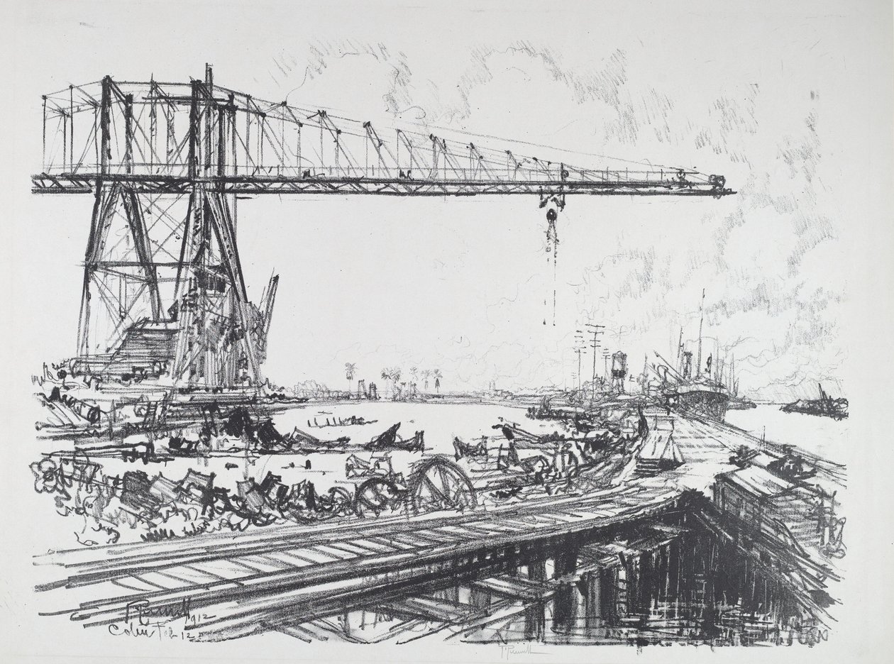 Canale francese e gru americane, 1912 da Joseph Pennell