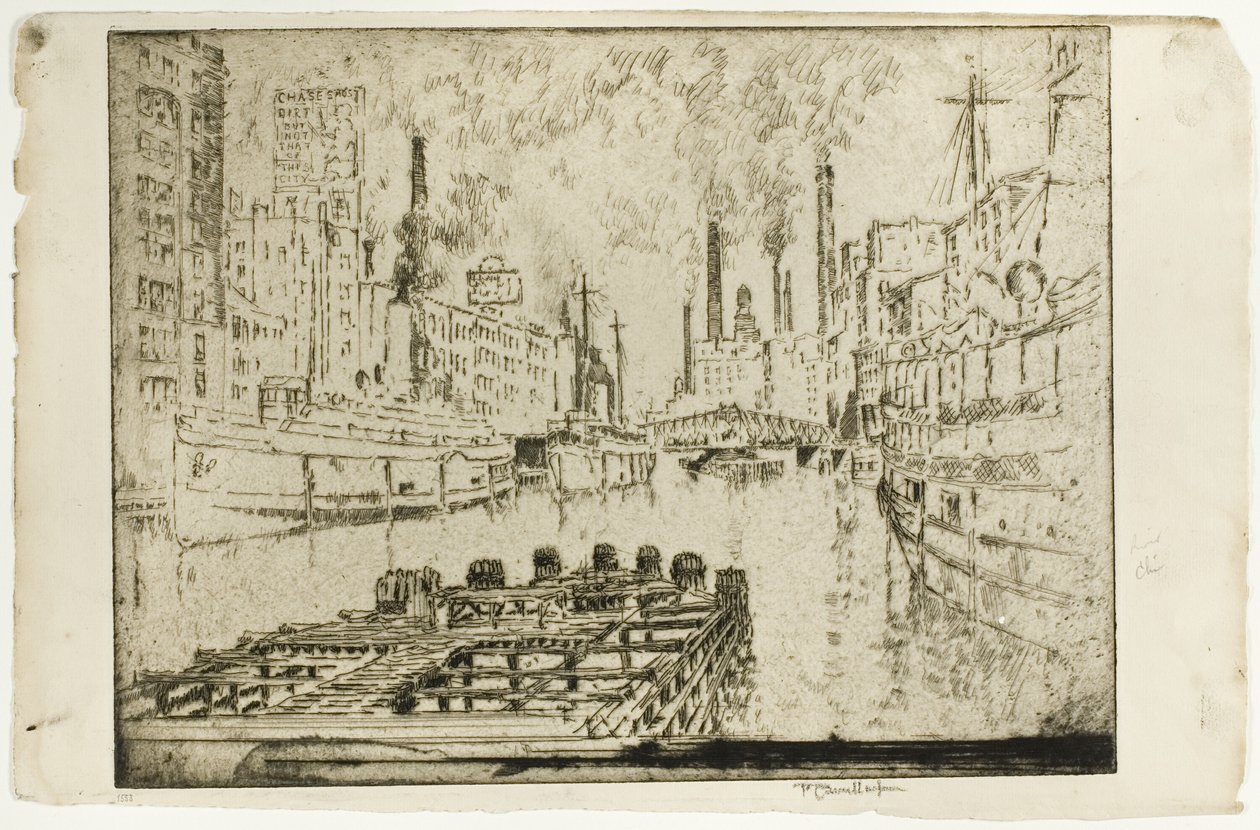 Battelli a vapore sul lago, Chicago da Joseph Pennell