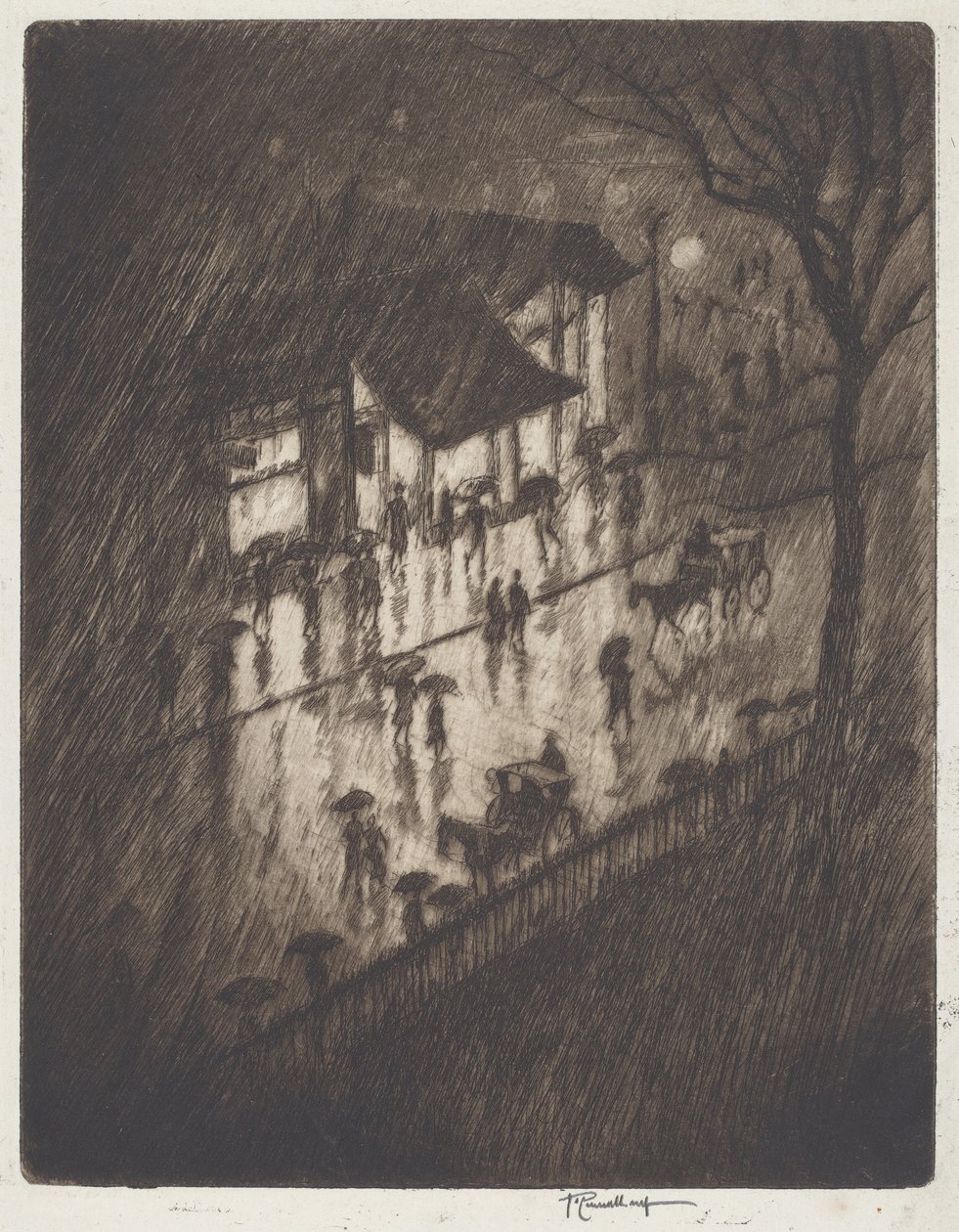 Notte piovosa, negozi di Charing Cross da Joseph Pennell