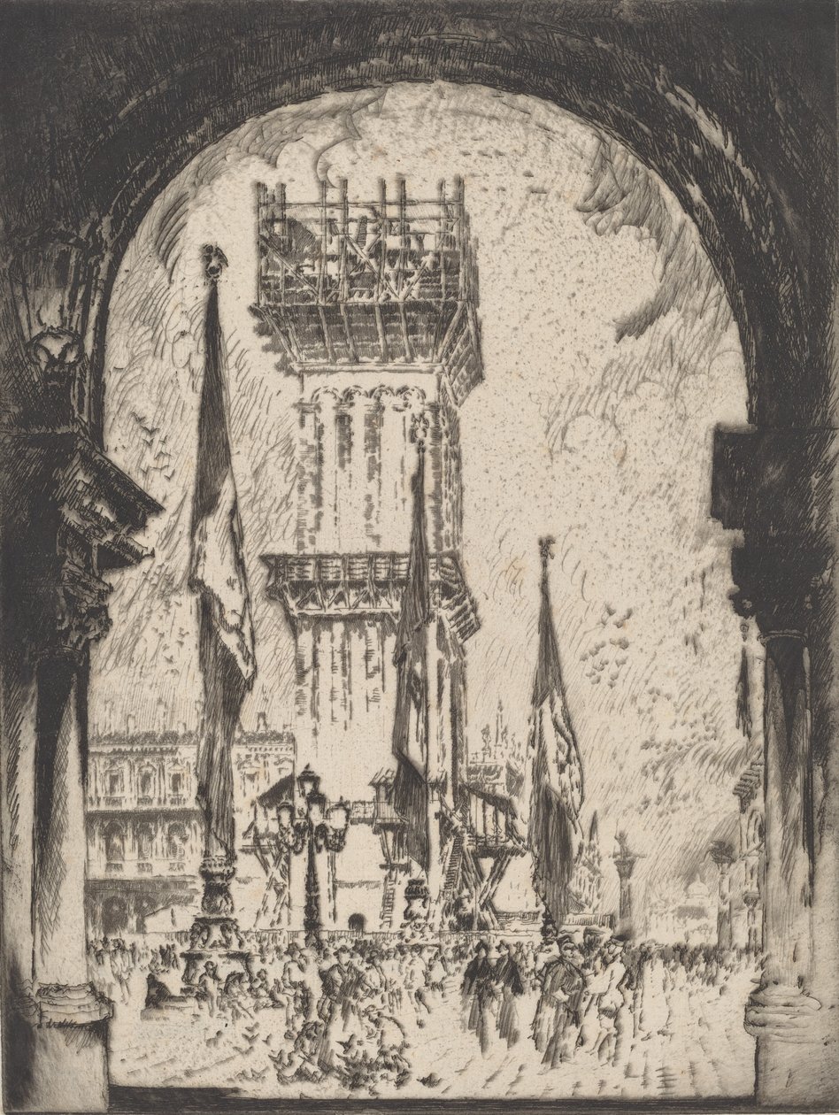Ricostruzione del Campanile, Venezia, n. I, 1911 da Joseph Pennell