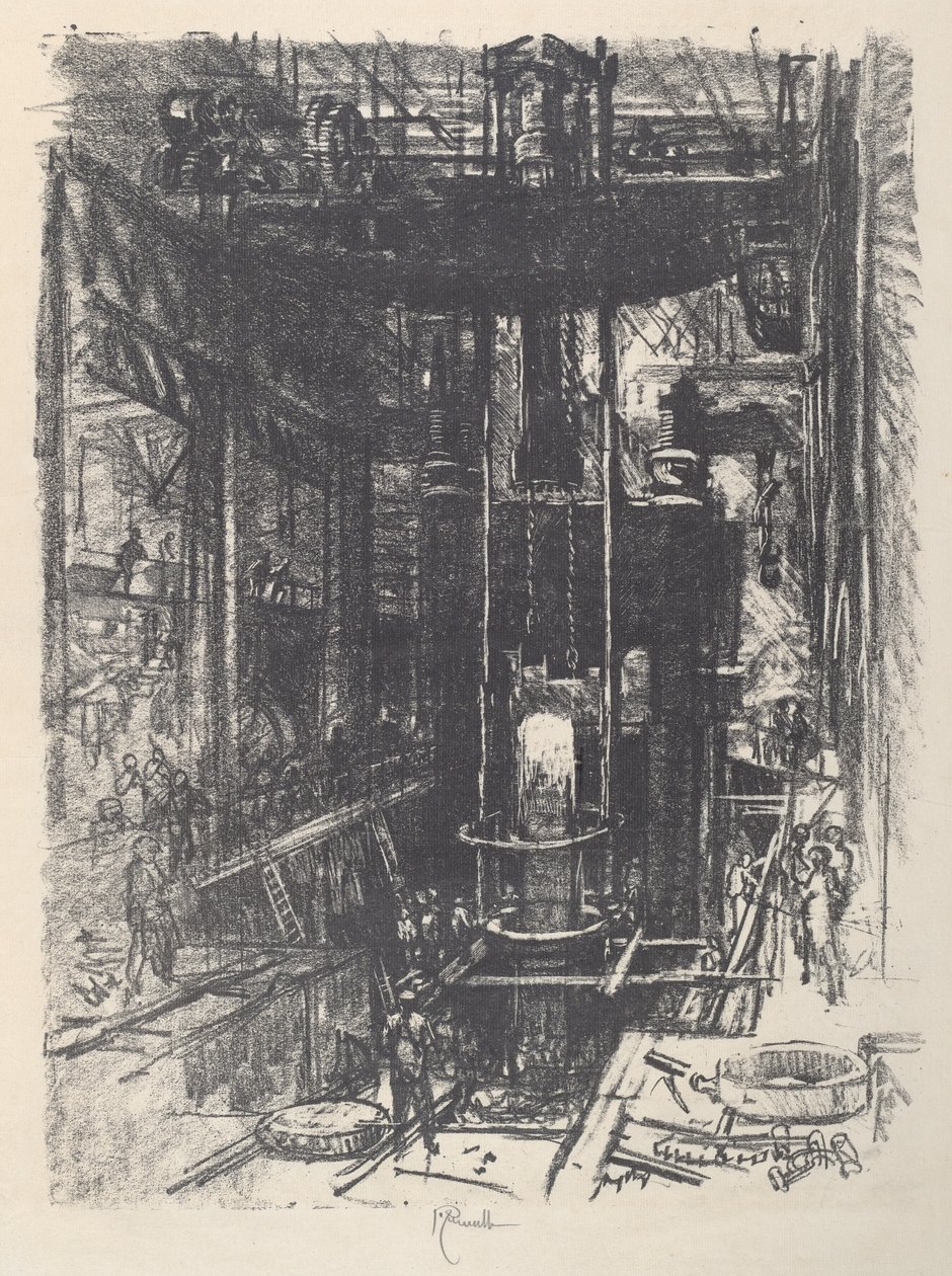 Formare un cannone da un lingotto, 1917 da Joseph Pennell