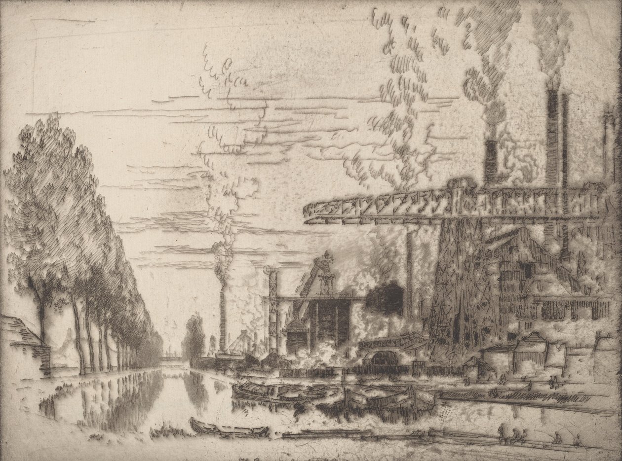 Il Canale di Bruxelles, Un Hobbema Moderno, 1910 da Joseph Pennell
