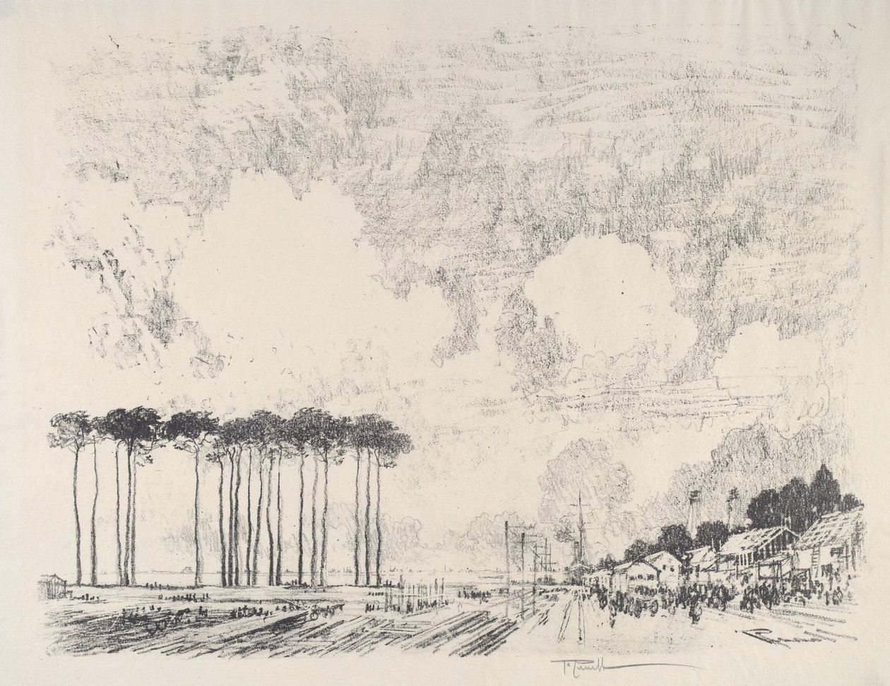 Il campo di imbarco, il boschetto classico, 1917 da Joseph Pennell