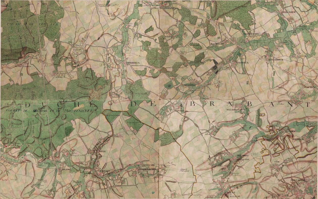 Mappa di Hougaerde - Hoegaarden da Joseph de Ferraris