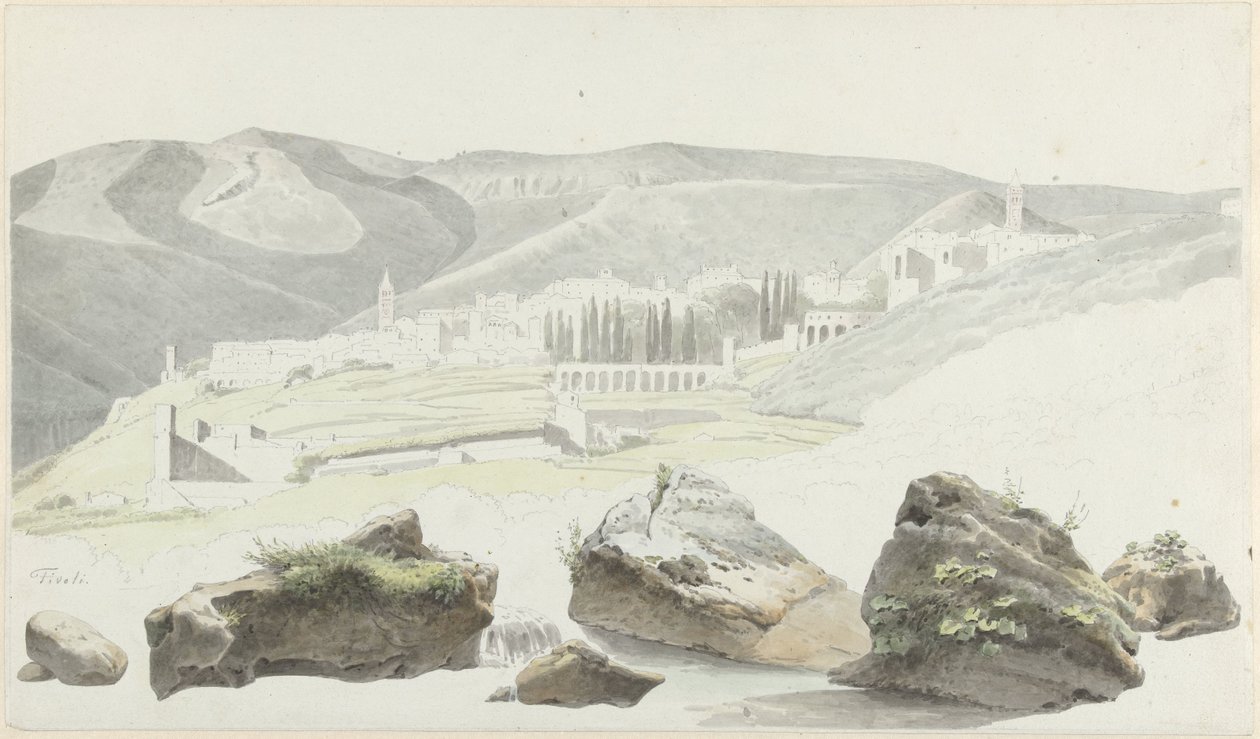 Paesaggio e veduta della città vicino a Tivoli da Josephus Augustus Knip