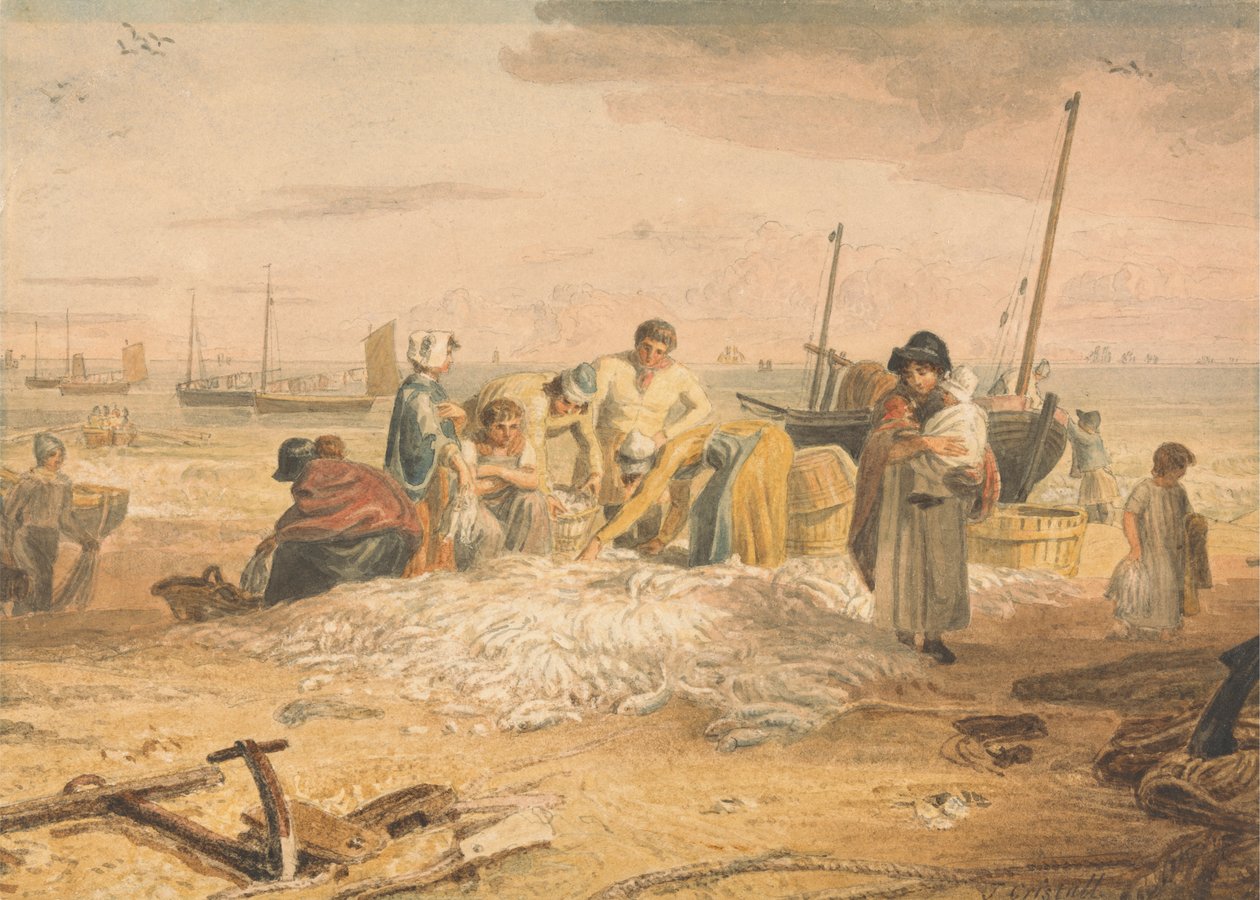 Sbarco di un carico di sgombri, Hastings da Joshua Cristall