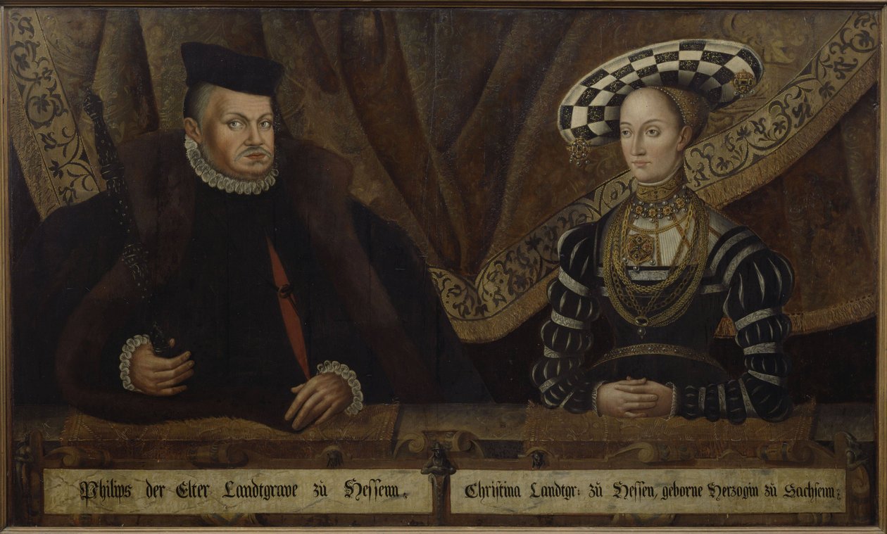 Doppio ritratto di Filippo il Magnanimo e sua moglie Cristina, nata Duchessa di Sassonia da Jost vom Hoff