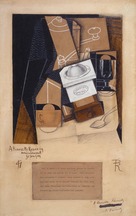 Macina caffè, tazza e bicchiere su un tavolo da Juan Gris