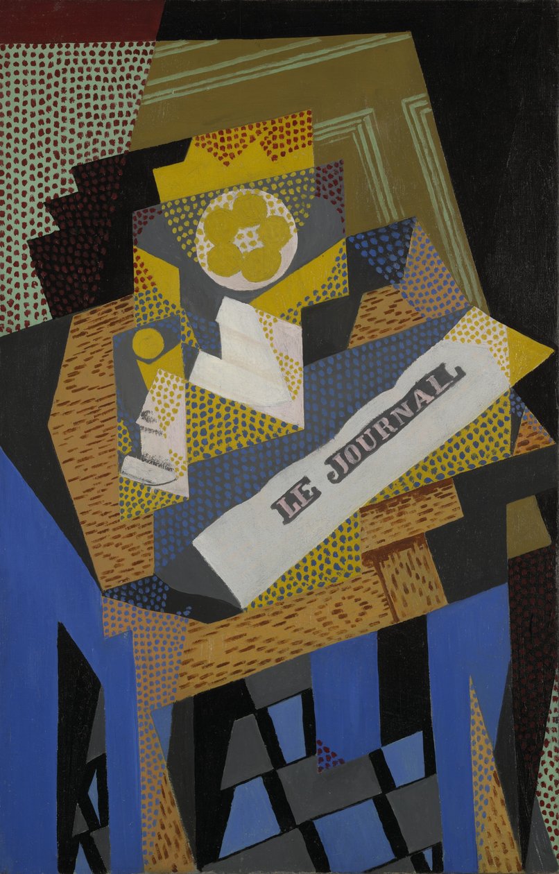 Giornale e piatto di frutta, 1916 da Juan Gris