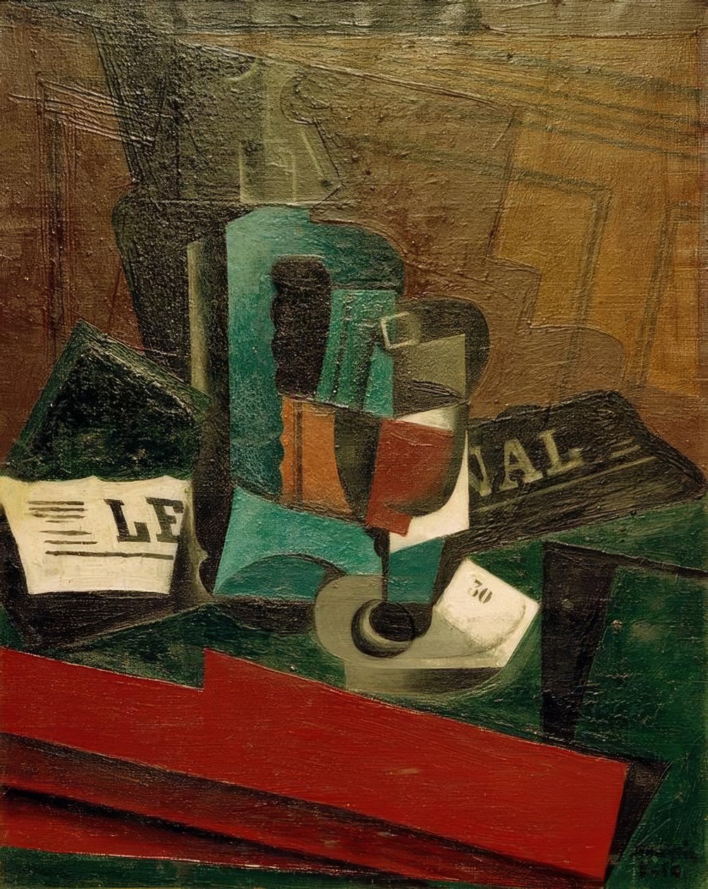 Sifone, bicchiere e giornale da Juan Gris