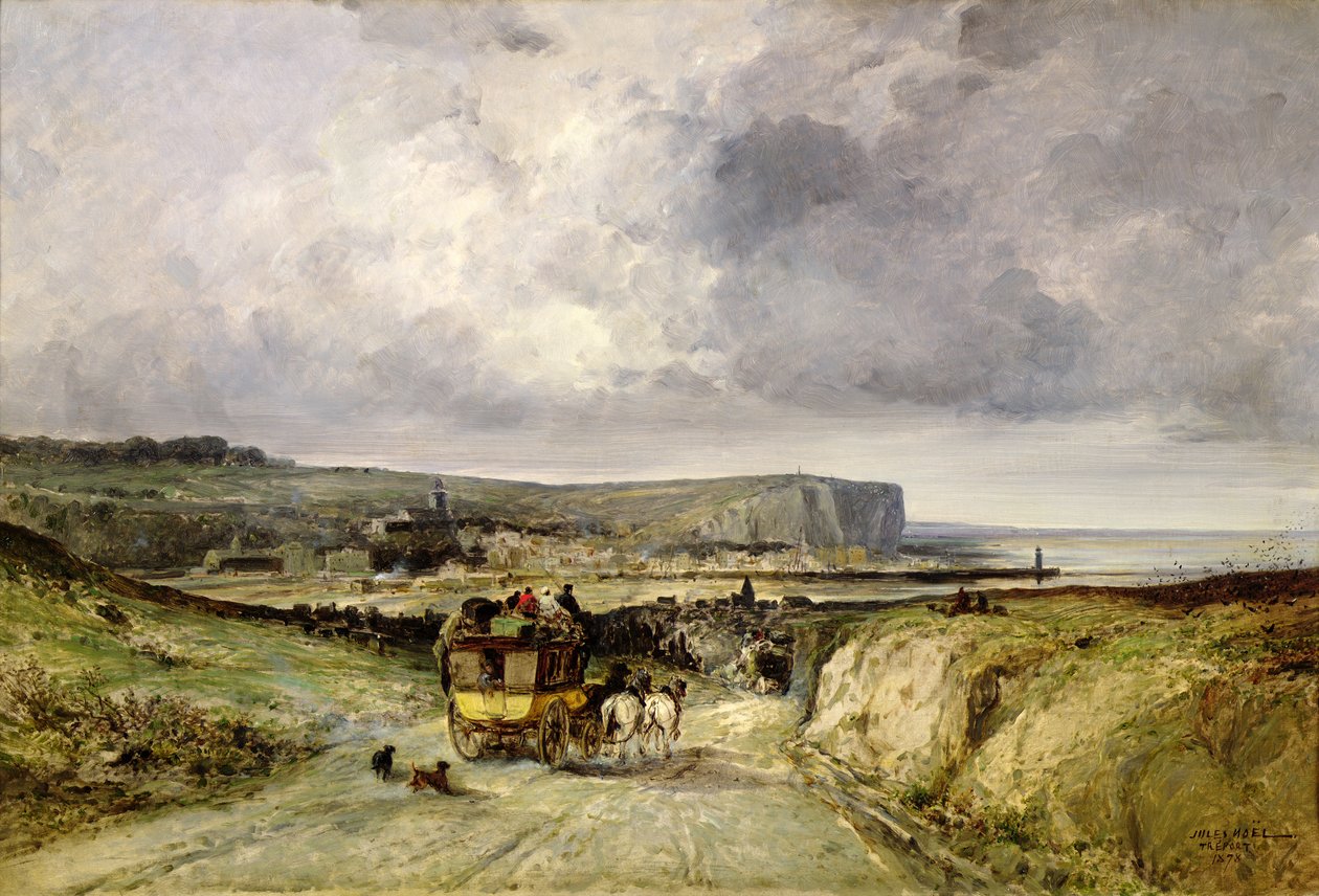 Arrivo di una diligenza a Treport, 1878 da Jules Achille Noel