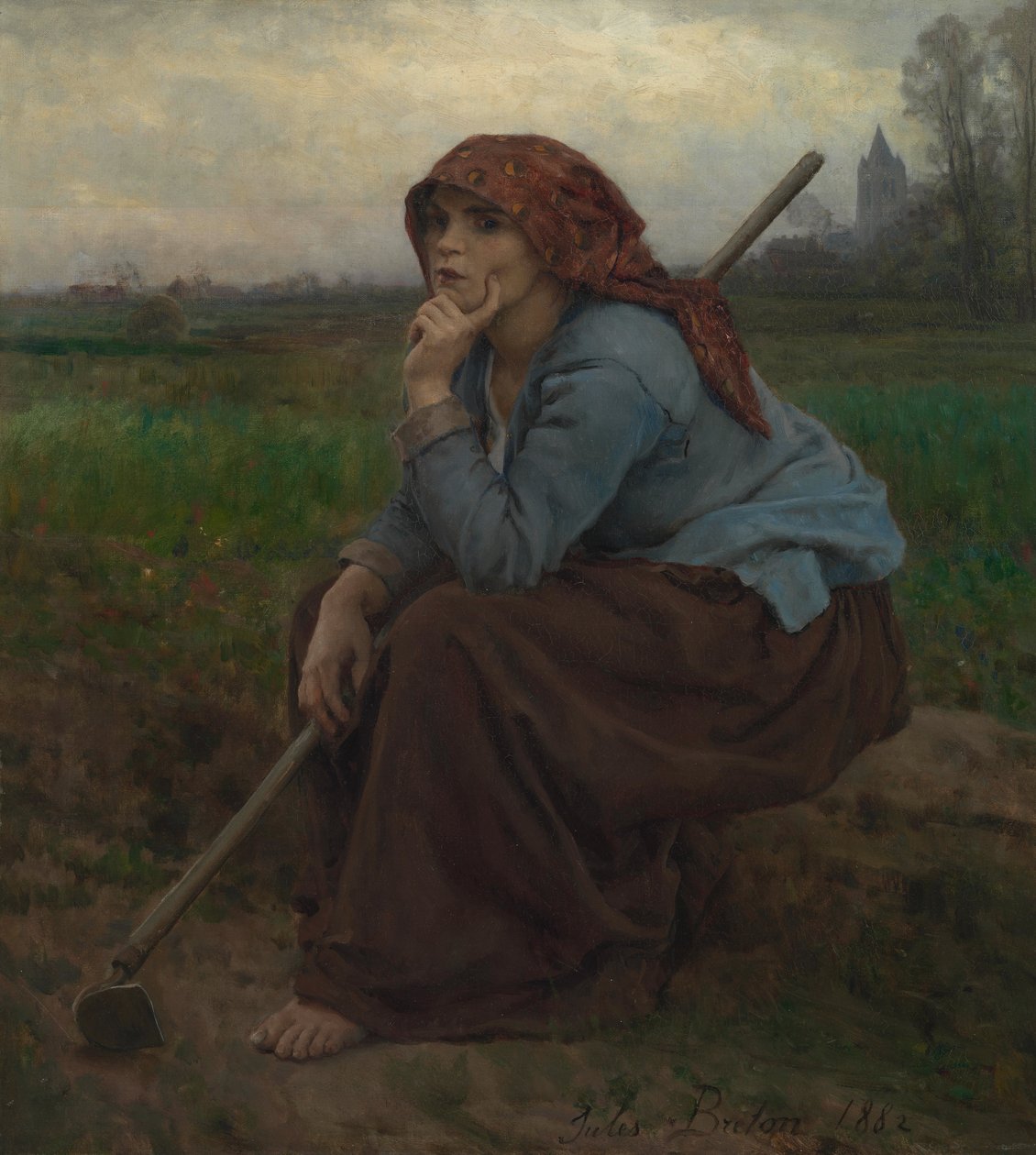 Giovane contadina con una zappa da Jules Breton