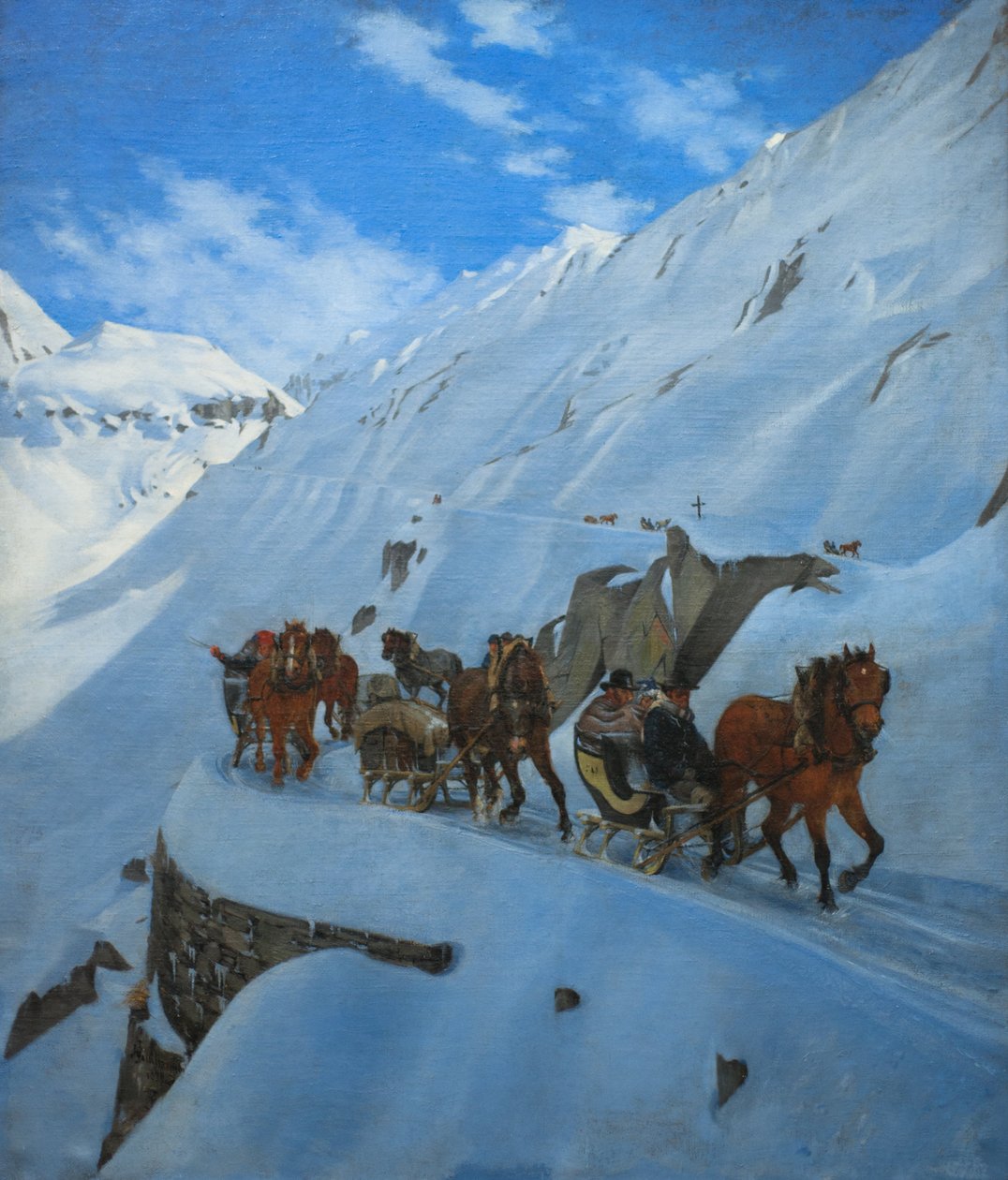 Convoglio della posta al San Gottardo in inverno da Jules Jacques Jacot Guillarmod