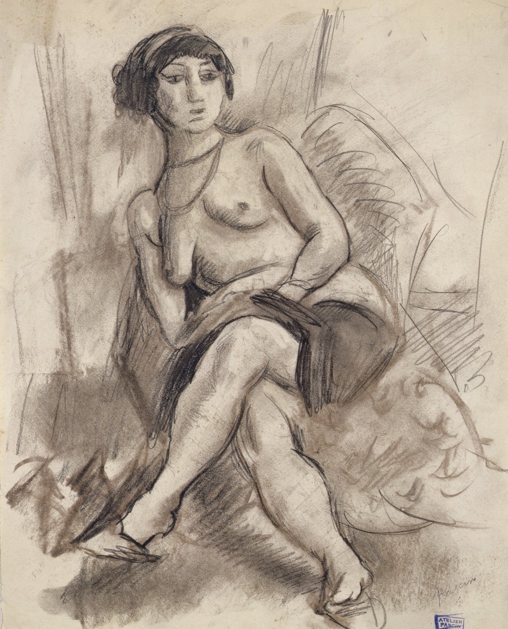 Modello nudo seduto da Jules Pascin