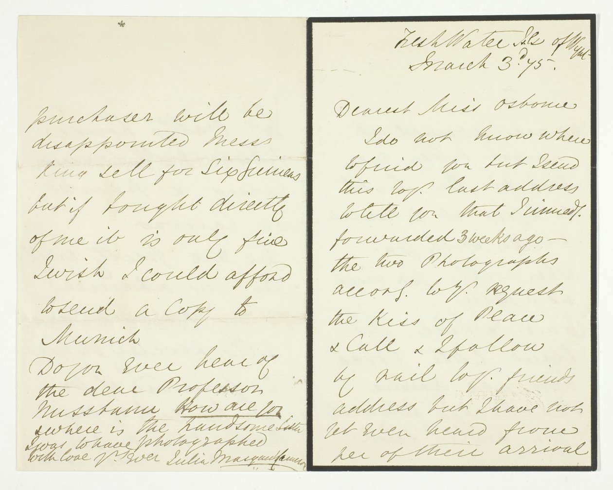 Lettera autografa da Julia Margaret Cameron