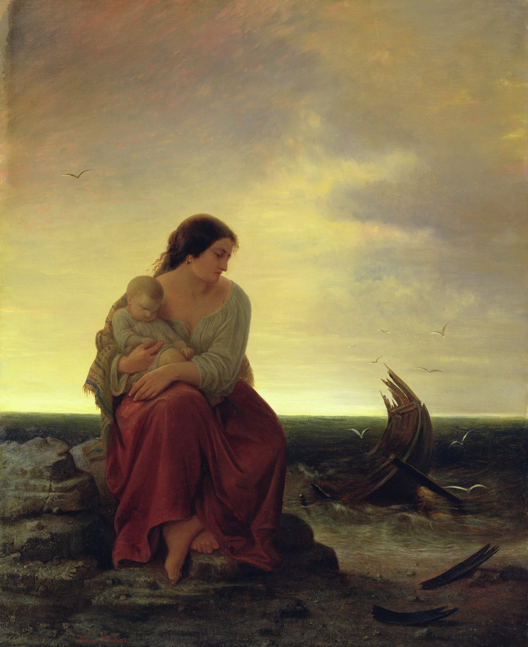 Moglie del pescatore in lutto sulla spiaggia da Julius Muhr