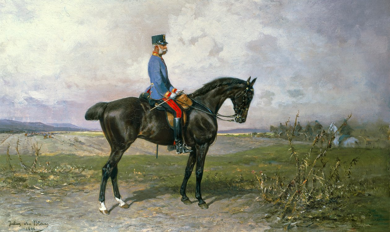 Imperatore Francesco Giuseppe I sul suo cavallo austriaco, 1898 da Julius von Blaas  
