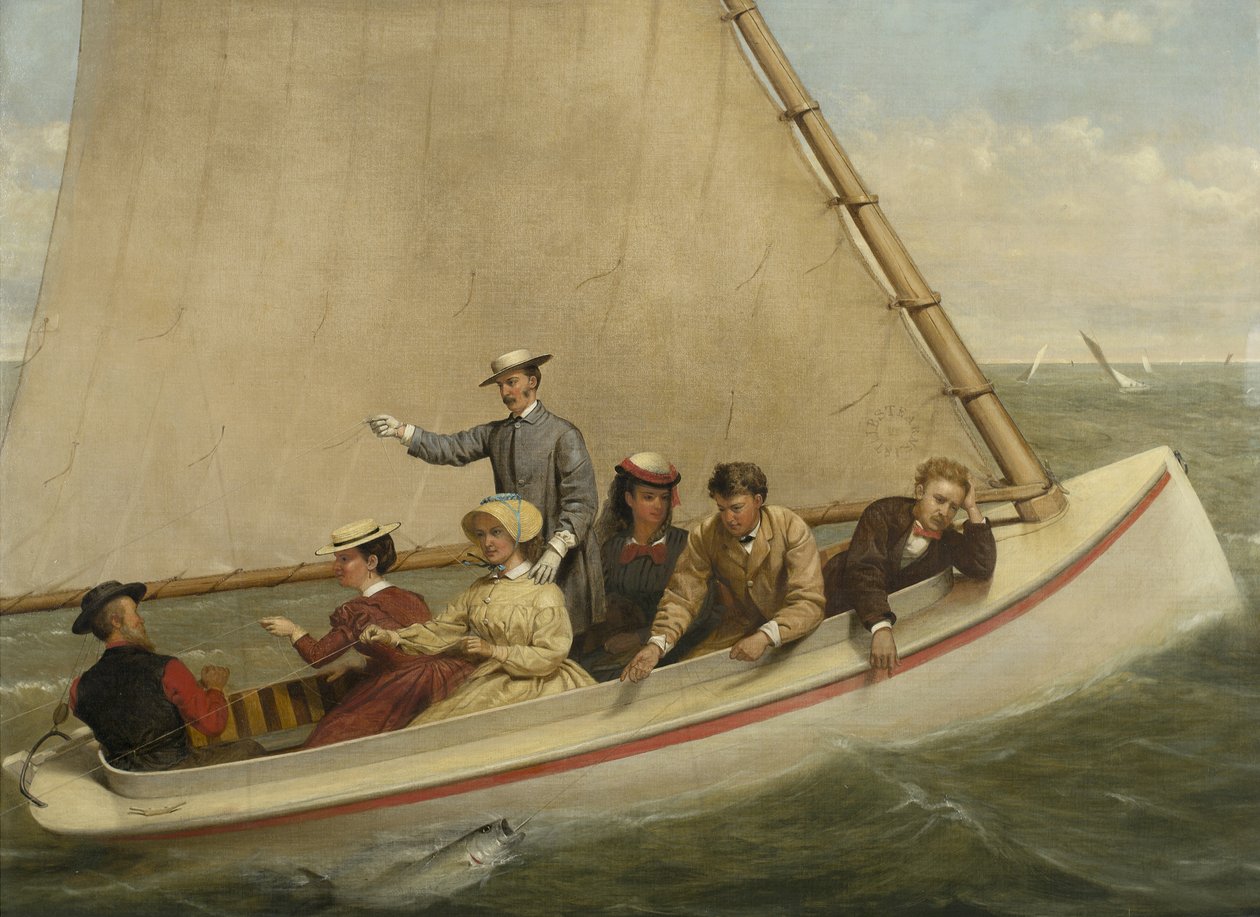 Pesca in una catboat nella Great South Bay, 1871 da Junius Brutus Stearns