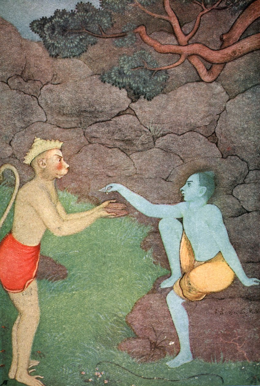 Rama invia il suo anello con sigillo a Sita, 1913 da K Venkatappa