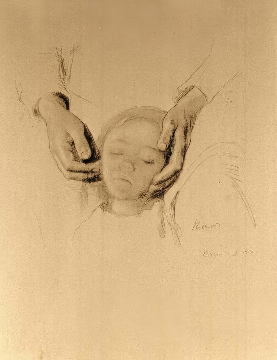K. Kollwitz, Testa di un bambino tra le mani da Käthe Kollwitz