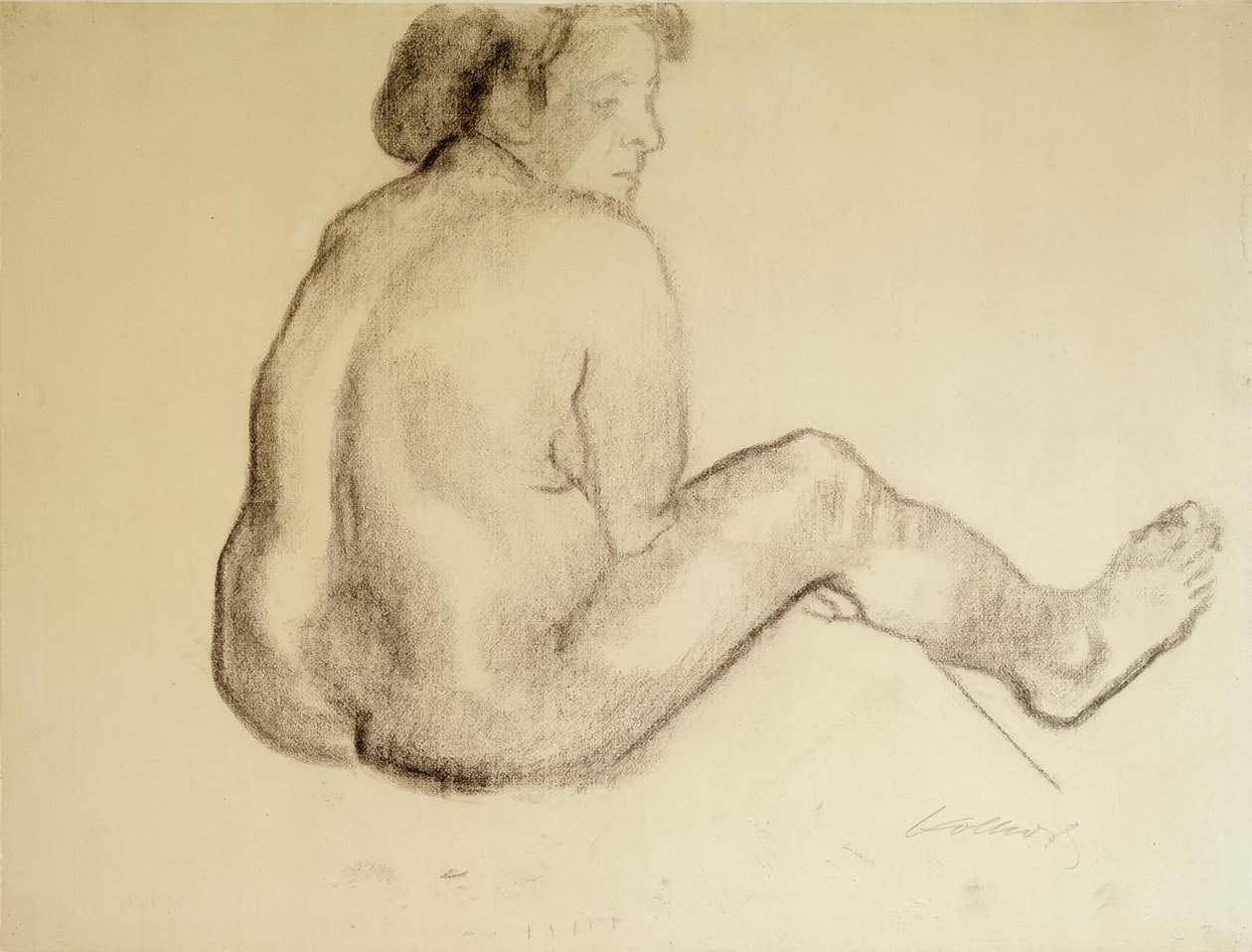 Nudo femminile seduto di spalle verso destra da Käthe Kollwitz