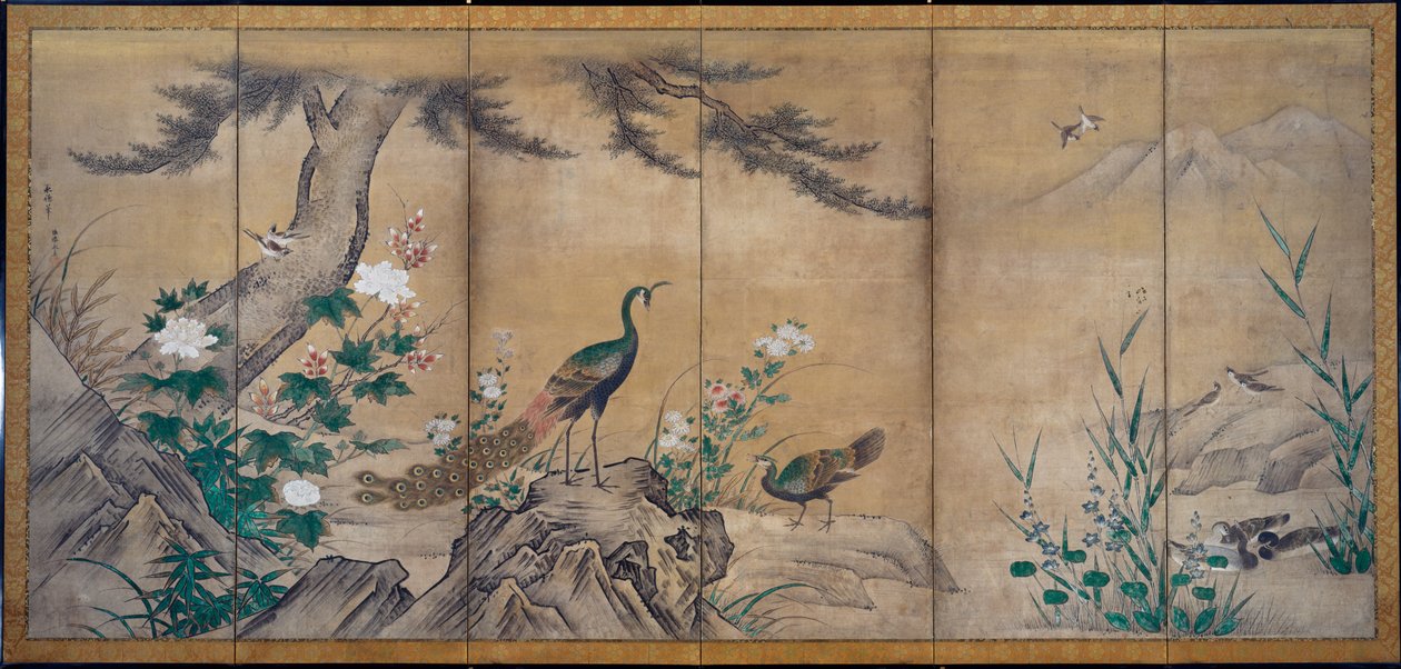 Uccelli, alberi e fiori, fine 1500 da Kano Shoei