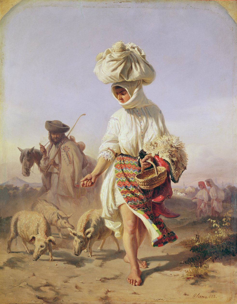 Contadina che nutre i maiali, 1855 da Karoly Sterio